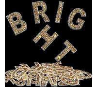 37 Autocollants d’Alphabet Numéro en Strass Cristal Bling 2,56 Pouces de Hauteur Autocollants de Lettre et Symbole Larges à Paillettes Autocollants Auto-Adhésifs pour DIY (Or, Blanc)