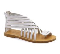 37 Blanc Emmanuela Sandales en cuir Gladiator avec fermeture à glissière, chaussures d'été à la main grecque de haute qualité, sandales plates à anneau de pointe, sandales boho chics