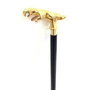 37 Canne de marche en bois noir avec poignée dorée en laiton et cuir Jaguar