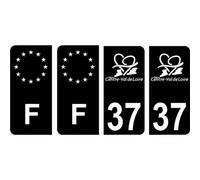 37 Indre et Loire logo autocollant plaque immatriculation auto ville noir sticker Lot de 4 Stickers - Angles : arrondis