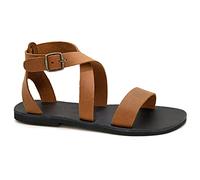 37 Marron foncé Emmanuela Sandales en cuir plates à la main Grecque, Sandales de sangle à la cheville avec boucle réglable, chaussures d'été avec brassard à cheville et orteils ouverts