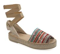 37 Multicolore 2 Emmanuela Espadrilles colorées en Tissu tricoté, Chaussures de Dentelle Boho à Moyenne-Hautes, Hautes Chaussures de Peep Toe Espadrilles, Chaussures d'été Cousu à la Main en Grèce