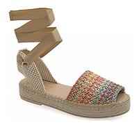 37 Multicolore 3 Emmanuela Espadrilles colorées en Tissu tricoté, Chaussures de Dentelle Boho à Moyenne-Hautes, Hautes Chaussures de Peep Toe Espadrilles, Chaussures d'été Cousu à la Main en Grèce