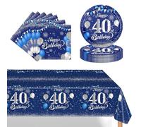 37 Pièces Assiette Vaisselle Jetable Anniversaire Kit,Bleu Argent Decoration Anniversaire Vaisselle 40 Ans Garçon Fille,Nappe Papier Assiette Serviette pour Decoration Anniversaire 40 Ans Cadeau