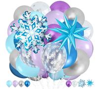 37 Pièces Ballons Anniversaire, Latex Ballon Bleu Violet Argenté, Flocon de Neige Ballons en Aluminium Étoiles Explosif, Ballon Helium pour Anniversaire Baby Shower Mariage (A)