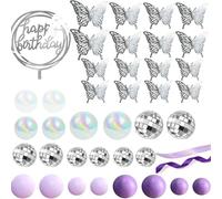37 pièces Décorations de gâteau à thème Ins, boule disco violette, décoration de gâteau, note de musique, micro, étoile, cœur, paillettes, pour fête d’anniversaire à thème