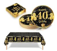 37 Pièces Vaisselle Jetable Anniversaire 40 Ans Deco Table Anniversaire Noir Or,40 Ans Assiette en Carton Jetable Plastique Nappe Serviette pour Homme Fille Femme Decoration d’Anniversaire(16 invité)
