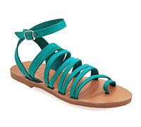 37 turquoise Emmanuela Emmanuela Antique Sandales grecques, sandales plates en cuir de haute qualité en cuir à la main, Sandales à boucle réglable, Boho chic cheville Chaussures d'été
