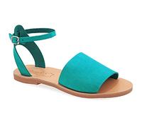 37 turquoise Emmanuela Sandales dans un ancien style grec, sandales en cuir plat à la main de haute qualité avec des orteils ouverts, des chaussures d'été réglables avec des bretelles pour femmes