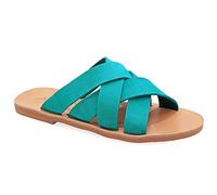 37 turquoise Emmanuela Sandales dans un ancien style grec, Sandales plats en cuir à la main avec Open Toeh, Haute Qualité Slide Sumle Shoes pour femmes, Beige Blanc Turquoise Sliders