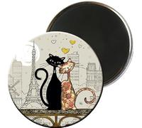 3700572752853 Magnet Rond Paris Tour Eiffel - Motif Chats Amoureux - Dimension 5,5CM