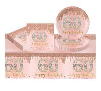 37Pcs Kit Vaisselle Anniversaire 50 Ans, Rose Or Vaisselle de Fête, Papier Assiette Jetable Serviette Nappe pour 50 Ans Anniversaire Homme Femme Fête Mariages Décorations 16 Invités