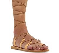 38 beige Emmanuela Sandales en cuir haute en cuir dans un ancien style grec, gladiateur à la main, Sandales de reliure, chaussures d'été, sandales à lacets à la dentelle