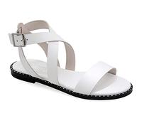 38 blanc Emmanuela Sandales à plat plates confortables, sandales avec bretelles de cheville dans un style grec ancien, sandales de sangle avec orteils ouverts, sandales avec boucles pour femmes