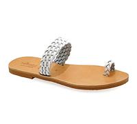 38 blanc Emmanuela Sandales dans un ancien style grec, sandales plates en cuir tressé avec bague à orteils, chaussures d'été de haute qualité pour femmes, sandales à glissière boho chic