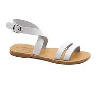 38 blanc Emmanuela Sandales en cuir plats à la main à la main d'Emmanuela Grecque, sandales de hardes de haute qualité avec boucle réglable, chaussures d'été avec brassard à la cheville