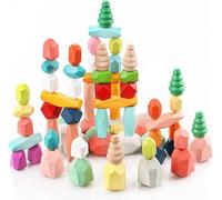 38 Blocs À Empiler En Bois Pour Enfants, Éducation Préscolaire Montessori, Blocs De Pierres À Empiler Colorés, Jouets De Pierres À Empiler