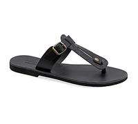 38 Crocodile noir Emmanuela Sandales à bout fendues à la main en cuir Grecque en cuir avec bracelet à boucle réglable, chaussures d'été plates pour femmes, sandales à glissière avec orteils ouverts