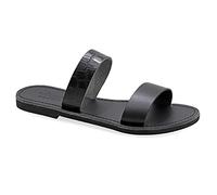 38 Crocodile noir Emmanuela Sandales en cuir plat à la main en grec, chaussures d'été de haute qualité pour femmes, sandales à glissière de sangle, sandales boho chic