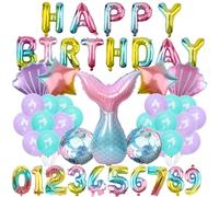 38 décorations d'anniversaire en forme de sirène, Addobbi Compleanno Bambina, Kit Completo di Accessori per Feste a Forma Di sirena, Sirena Tema Feste Decorazione di Compleanno Accessorio
