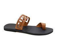 38 Marron foncé Emmanuela Antique Greq Fait Main en cuir open toe Sandales, sandales de qualite, Chaussures d'été pour femmes, Sandales coulissantes avec orteils ouverts