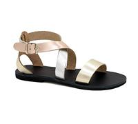 38 multicolore Emmanuela Sandales en cuir plates à la main Grecque, Sandales de sangle à la cheville avec boucle réglable, chaussures d'été avec brassard à cheville et orteils ouverts