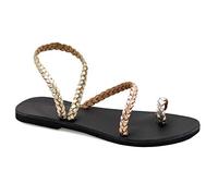 38 multicolore Emmanuela Sandales en cuir tressées à la main grecs d'Emmanuela Antique, Chaussures d'été à la cheville de haute qualité pour femmes, sandales plates avec orteils ouverts