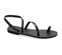 38 noir Emmanuela Sandales en cuir plats à la main grecs grecs, Chaussures d'été pour femmes avec une ceinture à boucle réglable, sandales à lanières à orteaux et de brassards à la cheville