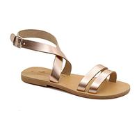 38 Or rose Emmanuela Sandales en cuir plats à la main à la main d'Emmanuela Grecque, sandales de hardes de haute qualité avec boucle réglable, chaussures d'été avec brassard à la cheville