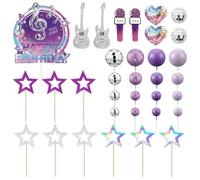 38 Pcs Décoration Gâteau Boule Disco Violette, Cake Topper Happy Birthday pour Anniversaire, Mariage et Soirée Disco, Décoration de Gâteau Thème Rétro 80s et Cupcakes DIY