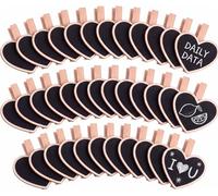 38 PCS mini tableaux à linge en bois avec clip pour tableau noir | En forme de cœur Petites pinces pour plantes, mémo, notes, fête, nourriture