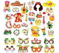 38 Pièces d'Accessoires Photo Hawaï, Accessoires Photobooth Été avec Lunettes en Papier, Accessoires Décoration pour Fête Plage Thème Hawaïen