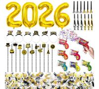 38 Pièces Decoration Nouvel an 2026, Photobooth Deco Nouvel an 2026, Bandeaux pour Le Réveillon du Nouvel an, Canon À Confettis, 2026 Réveillon Photo Props