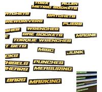 38 pièces d'étiquettes magnétiques pour boîte à outils, étiquettes magnétiques personnalisées imprimées en 3D, durables, faciles à coller et à enlever pour le rangement dans le garage, cof Gold Black