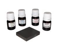 38 € port offert Kit 4 flacons à spatule test bijoux testeur pour l' or 9 K, 14 K, 18 K et argent prêt à l'emploi avec pierre de touche + notice offerte