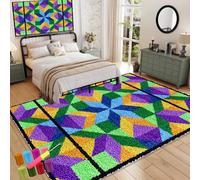 38 x 52 cm Kit de Tapis de Crochet à Point Noué Coussin au Crochets à Loquet Bricolage, Kit Crochet de Verrouillage, Kit de Fabrication Tapis au Point Croix de Tapis, Tapis à Nouer Soi-Même