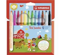 STABILO Trio Jumbo - Feutre de coloriage - Étui carton x 12 feutres pointe large - Coloris assortis