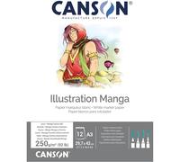 CANSON Illustration - Bloc 12 feuilles de papier illustration, BD, Manga - A3 - 250g/m² - Blanc