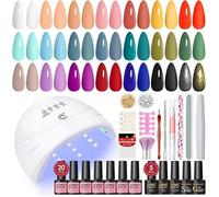 38Pcs Kit Vernis Semi Permanent avec Lampe UV/LED,20 Couleus Kit Ongle Gel Rouge Bleu avec Base Top Coat Brillant Mat et - 20 colo