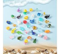 38pcs Mini Figurines d'animaux de l'Océan, 38 Styles Petits Animaux Marins Miniatures Petits Animaux Marins Résine Dauphin Drôle Ornements Coquillages pour Maison de Poupée Décorations Jardin