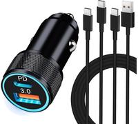 38w Chargeur Voiture Et Type-C Câbles,Prise Allume Cigare Usb C Rapide 2 Ports (Pd/Qc) Et 2x Câbles,Adaptateur Secteur 12v Compatible Avec Iphone 16 15 16e,Samsung Galaxy,Google Pixel 9