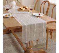 38x240 cm Chemin de table avec glands, Moderne Style simple Chemin de table en imitation lin de coton pour bureau salon salle à manger, Couleur : Kaki