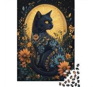38x26cm/1000pcs Charming Black Chat Puzzle Jouet en Bois Cadeau Unique Décoration Intérieure Art de l'Égypte Ancienne Jeu ÉduChatif Challenge Toy