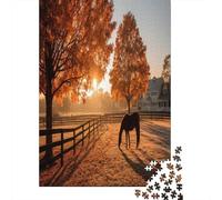 38x26cm/1000pcs Chevaux broutant dans Un Champ par Un Matin d'automne Puzzle Jouet en Bois Cadeau Unique Décoration Intérieure Jeu ÉduChatif Challenge Toy