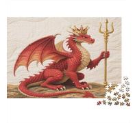 38x26cm/1000pcs Dragon Portant Une Couronne d'or Puzzle Jouet en Bois Cadeau Unique Décoration Intérieure Sceptre d'or Jeu Éducatif Challenge Toy