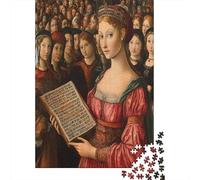 38x26cm/1000pcs Peinture de la Renaissance Jigsaw Femme montrant Une Affiche d'information à la Foule Puzzles À Faire Soi-même pour Adultes
