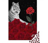 38x26cm/1000pcs Portrait de Tigre Jigsaw Design Floral Romantique Puzzles À Faire Soi-même pour Adultes