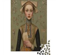 38x26cm/1000pcs Portrait d'une servante Puzzle Jouet en Bois Cadeau Unique Décoration Intérieure Période Renaissance Jeu ÉduChatif Challenge Toy