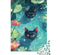 38x26cm/1000pcs, Puzzle 1000 Pièces, Black Cats in Water Lilies