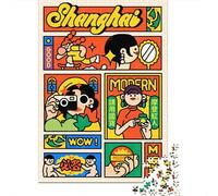 38x26cm/1000pcs, Puzzle 1000 Pièces, Shanghai Retro Pop Art Illustration